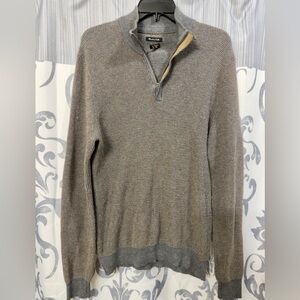 Massimo Dutti Cotton Cashmere Gray 1/4 Zip-Up‎ Waffle Knit Sweater Size Large